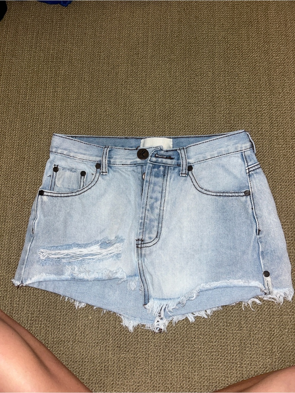 One Teaspoon Light Blue Distressed Denim Mini Skirt